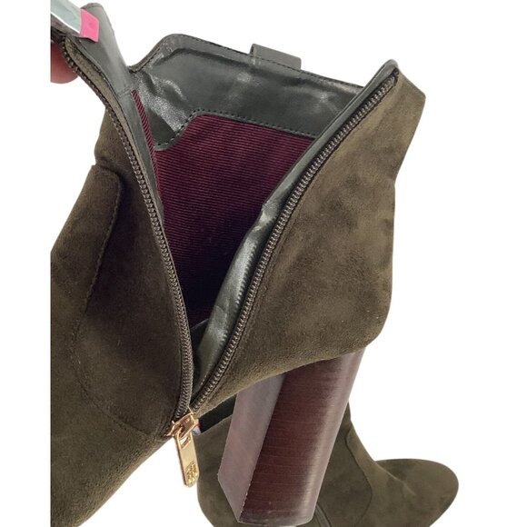 Tommy Hilfiger Womens Heeled Ankle Boots Olive Suede & Leather Gold Button S 8.5 - Picture 9 of 10